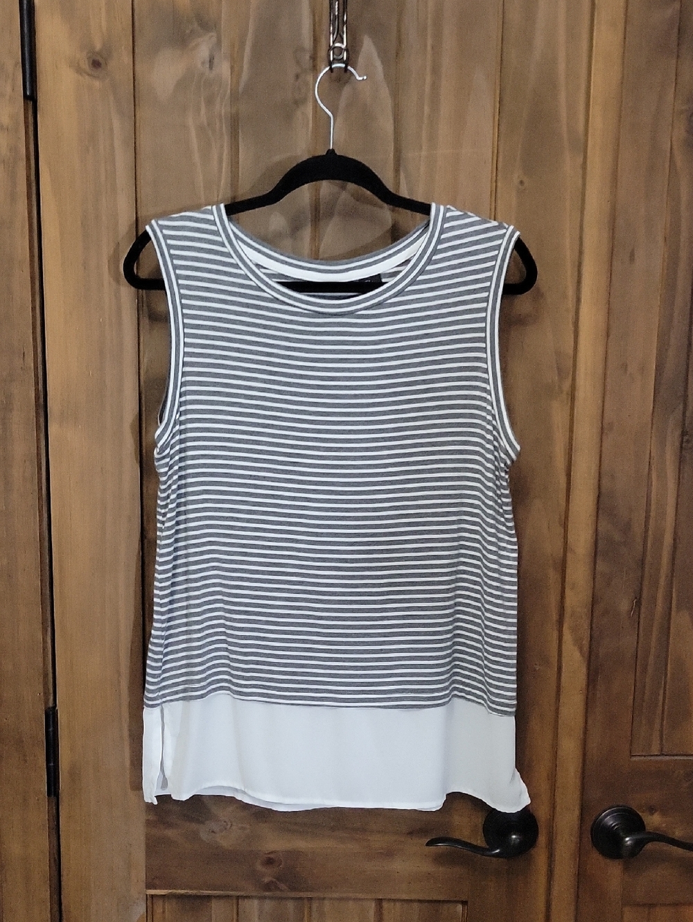 Tahari Gray & White Striped Sleeveless Layered Tank